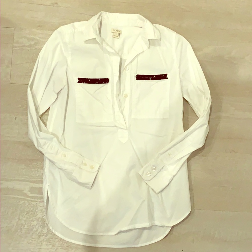 J. Crew white Tunic Top with Black Beading Detail